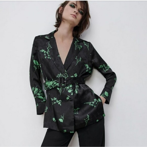 Zara jacquard double breasted floral wrap blouse Size M - Picture 1 of 5